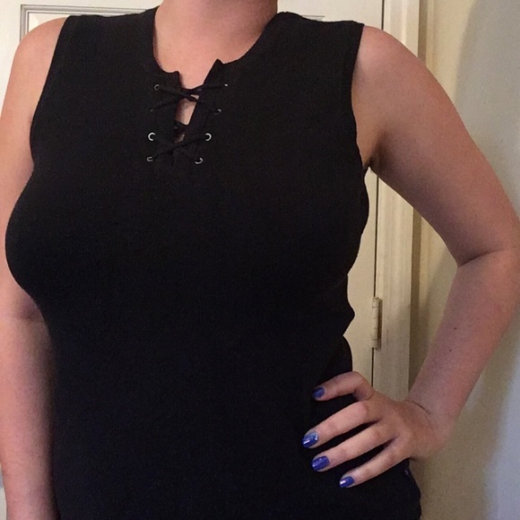 TOMMY GIRL black knit top with lace up grommets - Picture 3 of 4